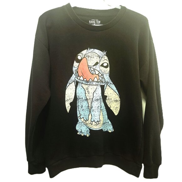Disney Stitch Graphic Sweatshirt Hang Ten Black Size S - Picture 1 of 5